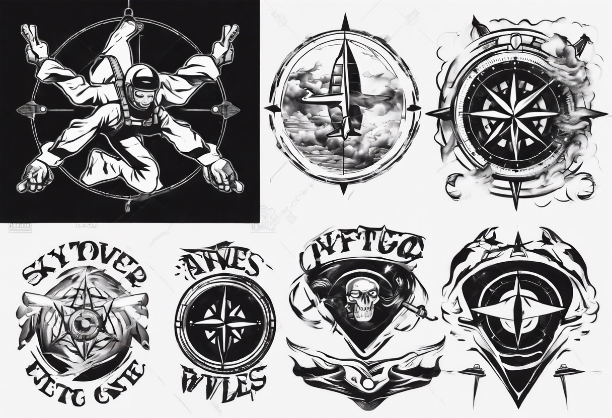 skydiving, shooting guns, adventure, compass tattoo idea