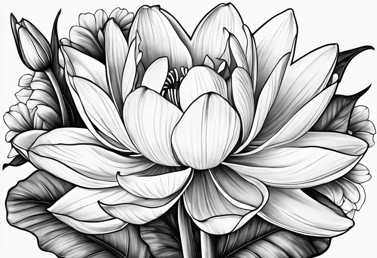 A bouquet with one water lily flower and one tulip tattoo idea