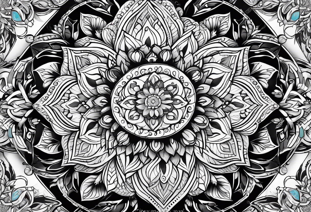 An elaborate mandala design incorporating religious symbols and patterns tattoo idea