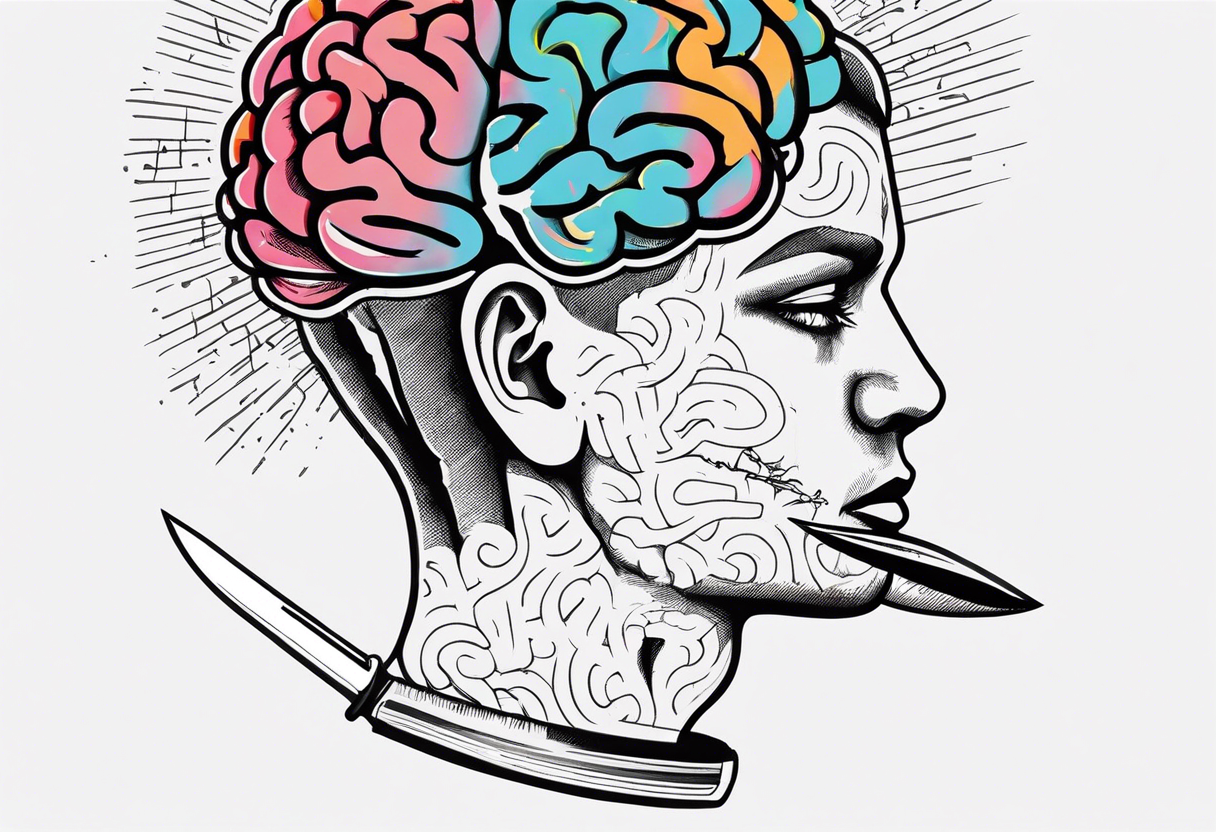 a knife through a brain, discipline words tattoo idea