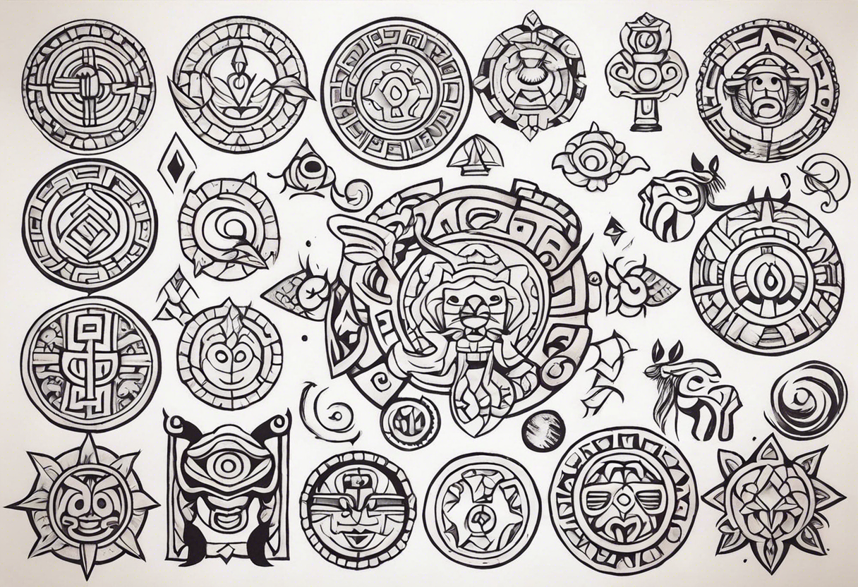 Mayan Zodiac symbols on knee cap tattoo idea