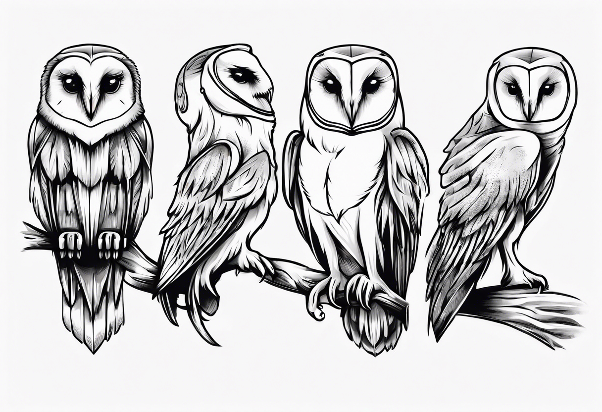 Wise Crowned barn  Owl looking to the rights tattoo idea