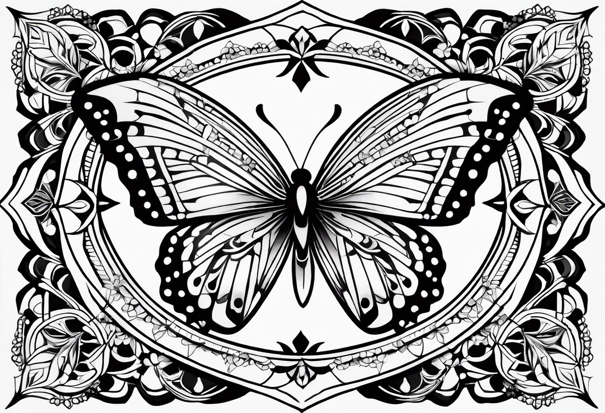 Thin Minimalistic butterfly on the background of the mandala indra’s diamond network tattoo idea