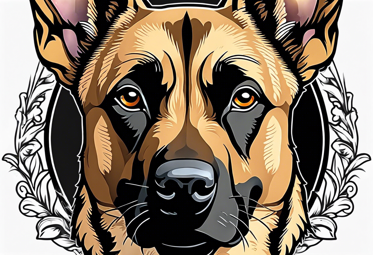 Belgian Malinois dog   Front facing with a badge tattoo idea