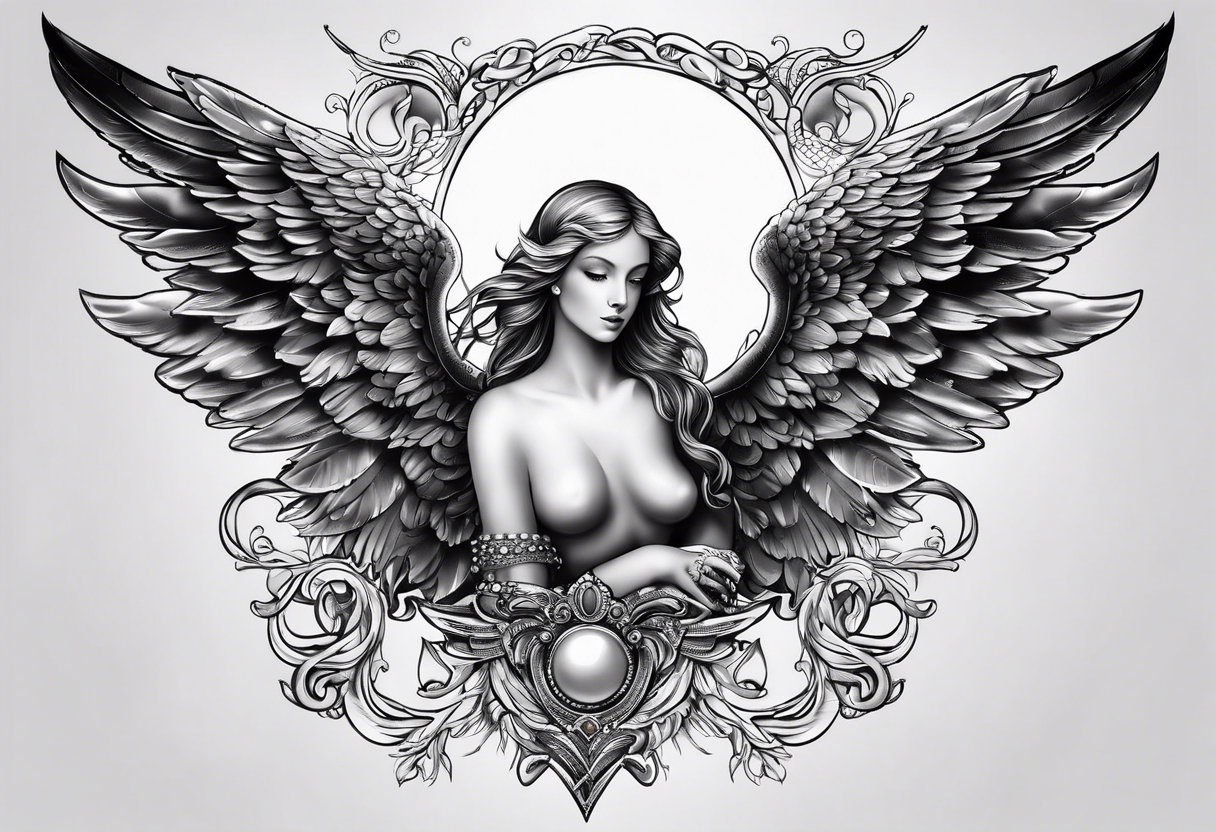 angel wings with pearls tattoo idea