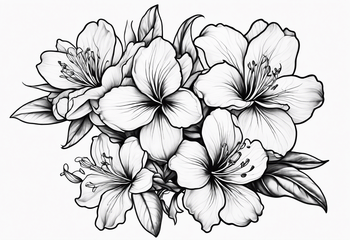 Azalea flowers, Fine-line, dark shading tattoo idea