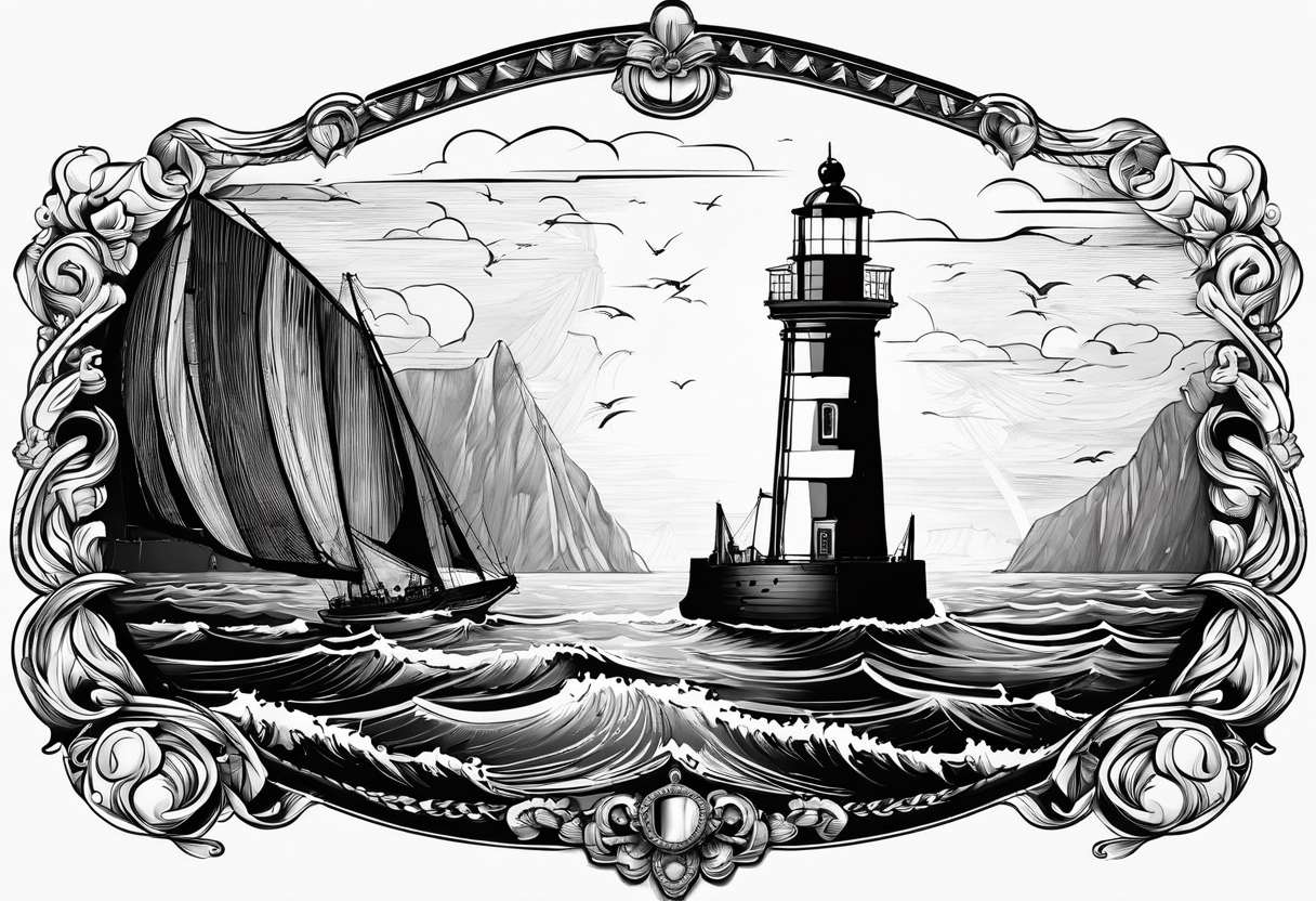 voilier vue de face. phare maritime dans le voilier servant de mat pour les voiles. tattoo idea