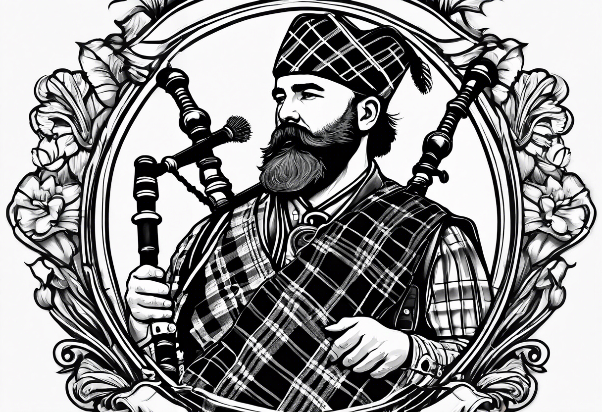 Scottish Bagpiper in  a kilt tattoo idea