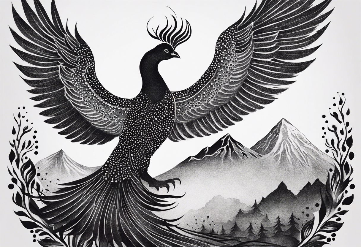 phoenix, resilience, mother, mountains tattoo idea