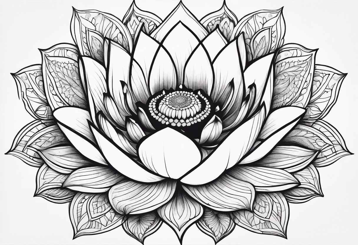 Lotus flower mandala with fine lines tattoo idea