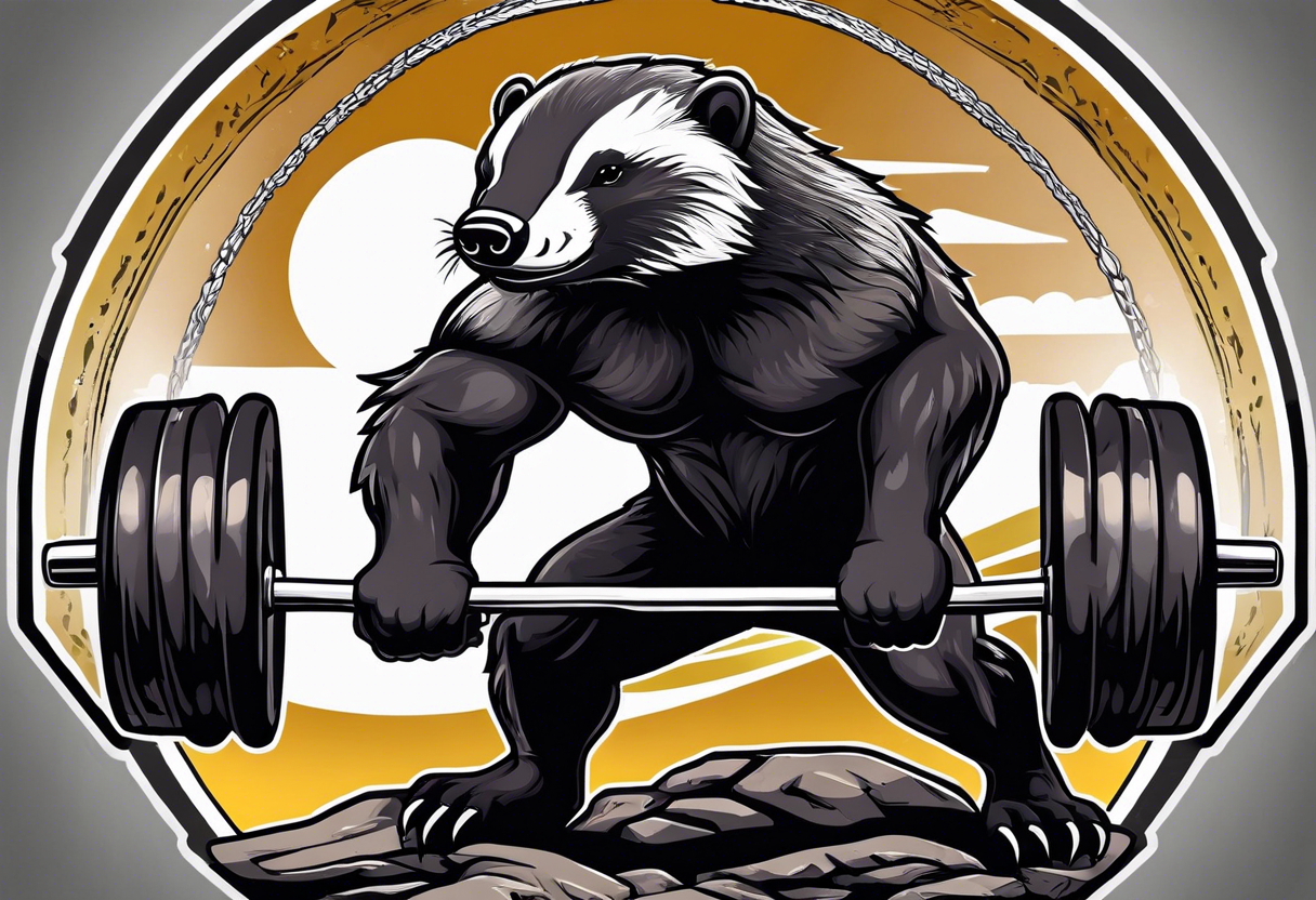 Muscular old honey badger lifting barbell. tattoo idea