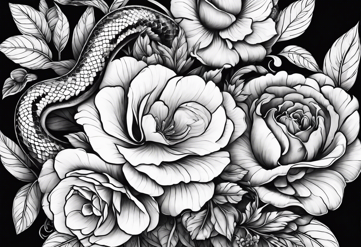 Floral arrangement with a snake tattoo idea