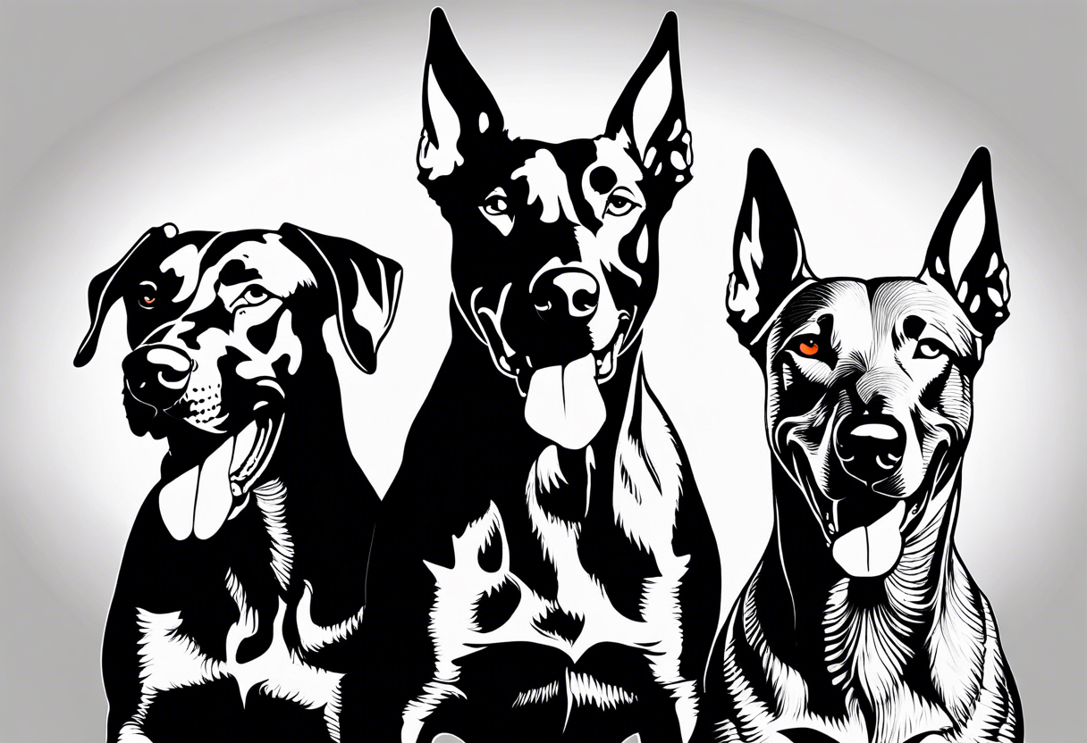 3 very angry Dobermans with fangs tattoo idea