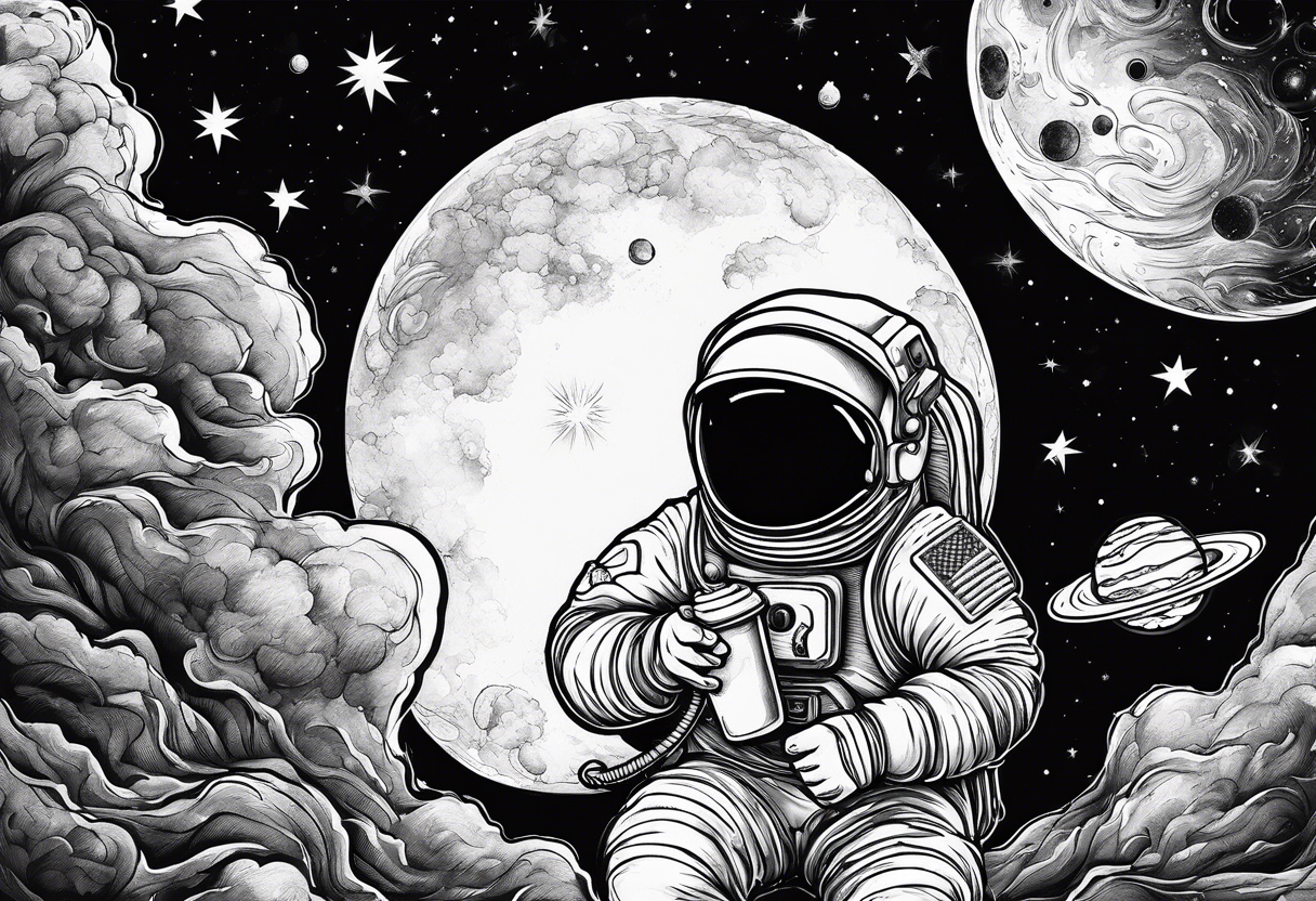 a picture of an astronaut eating an ice cream cone while floating in space tattoo idea