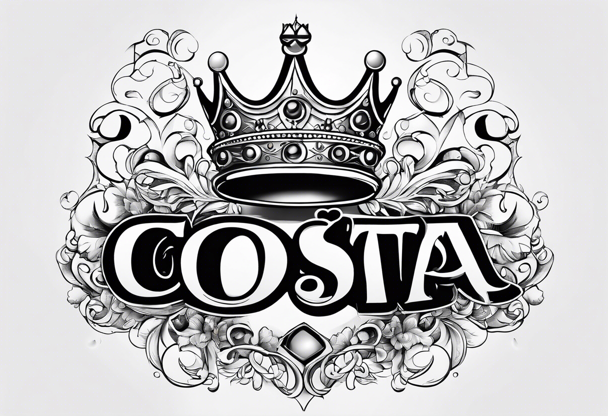 Costa in big bubble letters with a crown on top them tattoo idea