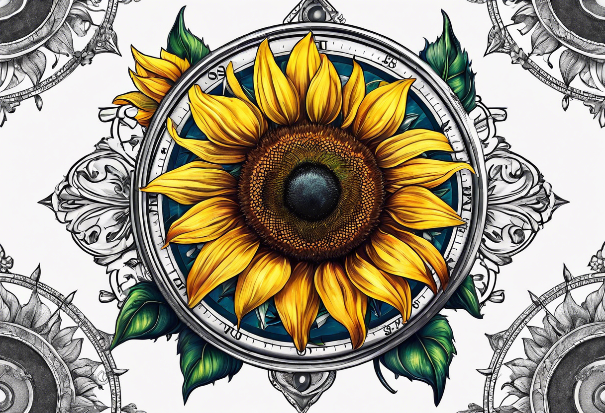 Sunflower next to a compass tattoo idea