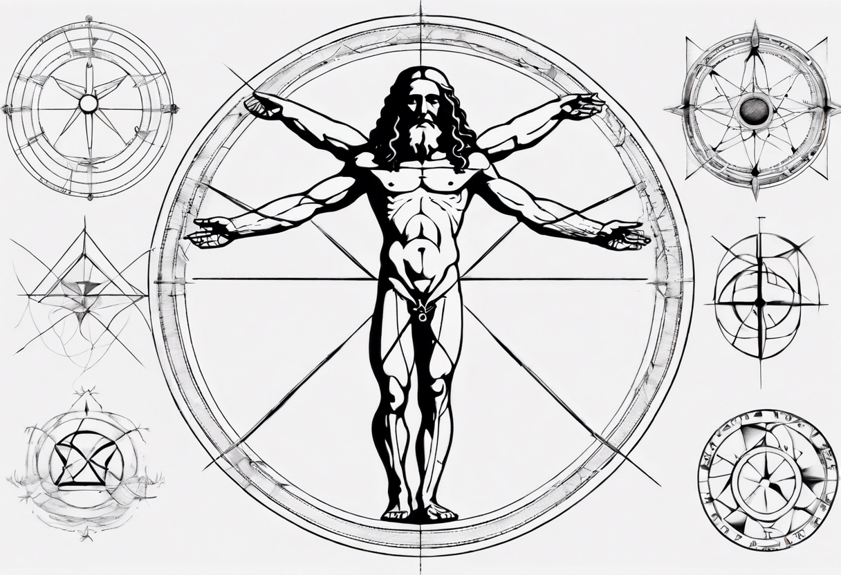 Leonardo da Vinci, Vitruvian man with emphasis on geometry tattoo idea