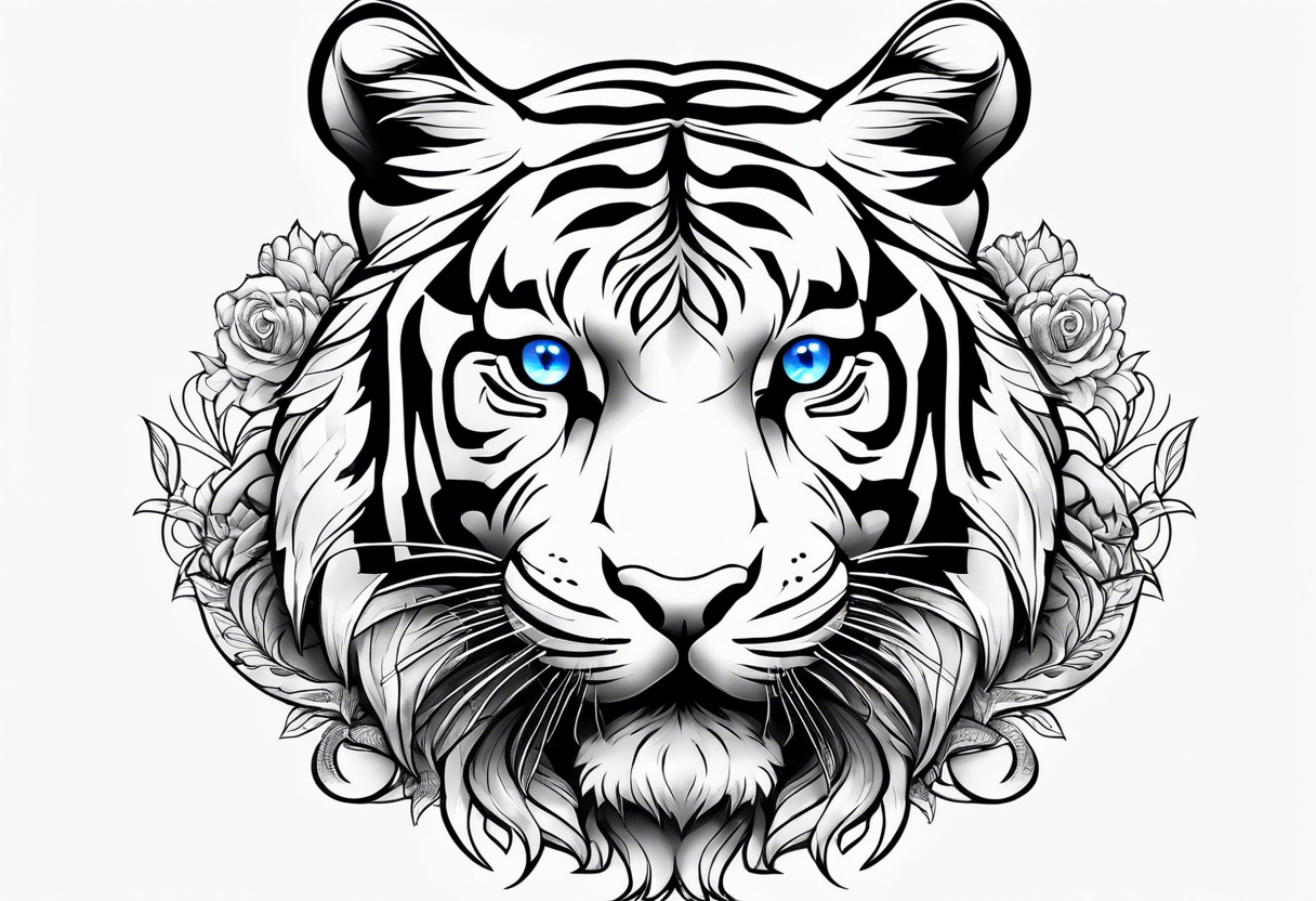 Tiger with blue eyes that turns into a snake tattoo idea