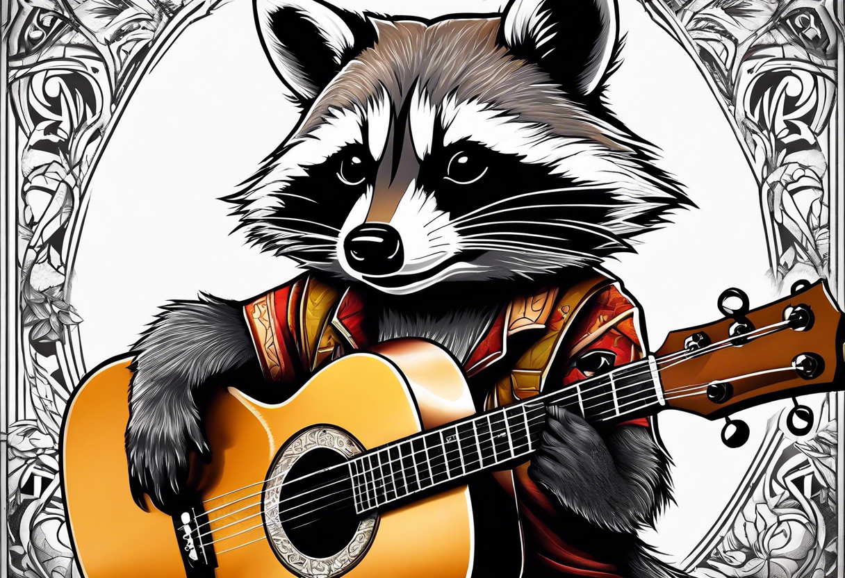 racoon playing guitar tattoo idea