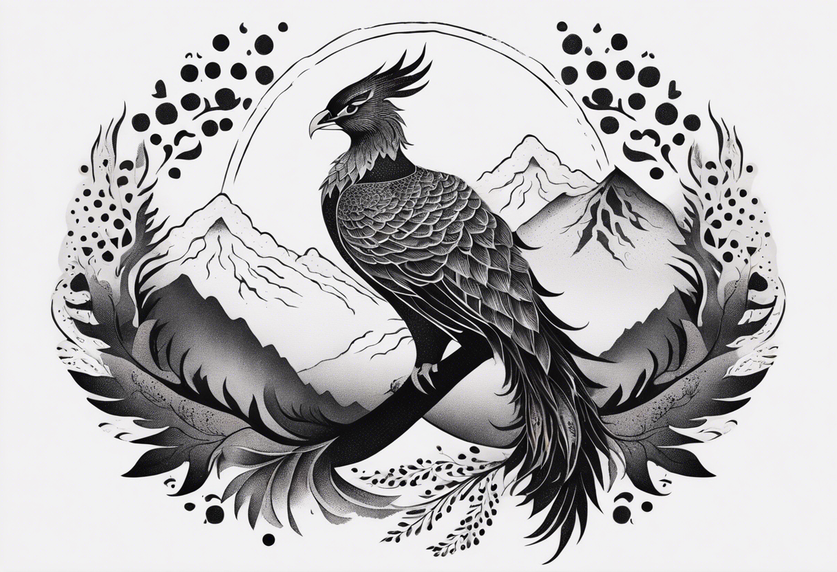 phoenix, resilience, mother, mountains tattoo idea