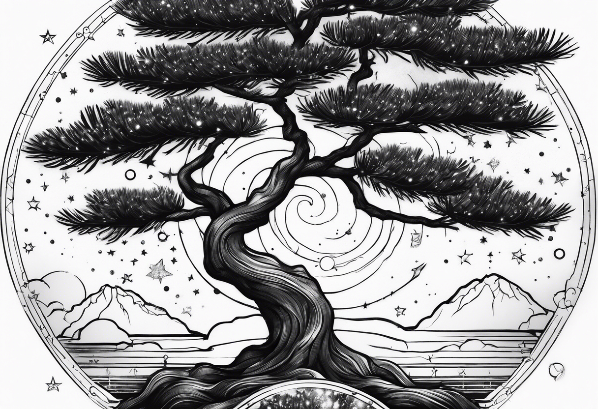 A pine tree in front of the constellation of Aquarius. No other stars should be used tattoo idea