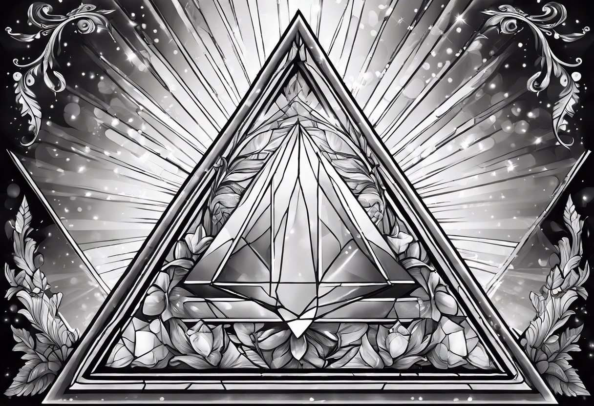 a ray of light entering a triangle prism glass from the left side and getting dispersed into colours tattoo idea
