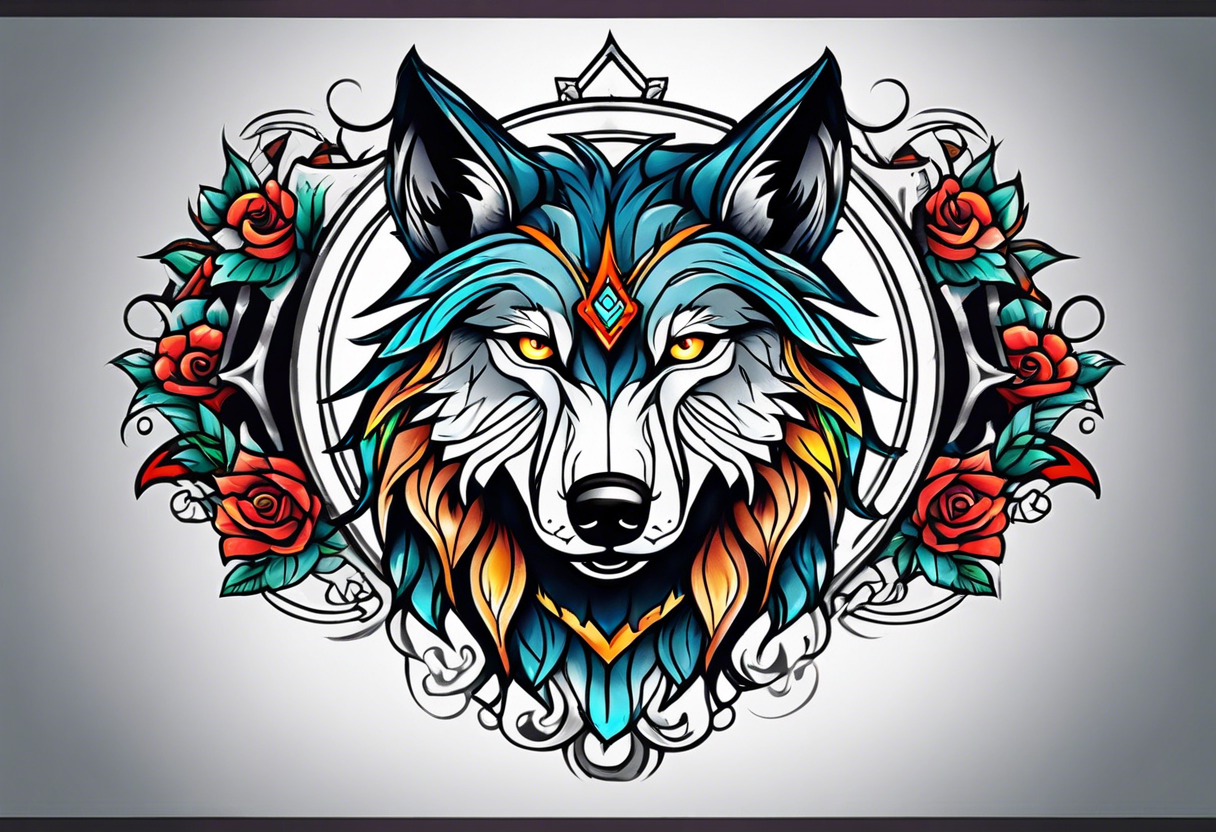 Neotraditional wolf tattoo idea