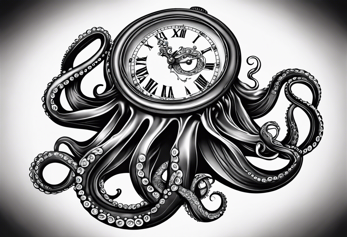 pocket watch wrapped under an aggressive octopus, side perspective tattoo idea