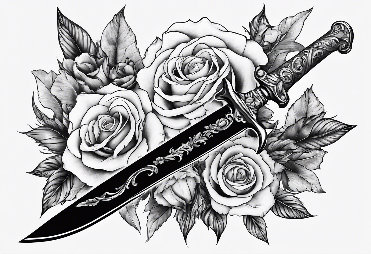 Dagger with a woman on the blade tattoo idea