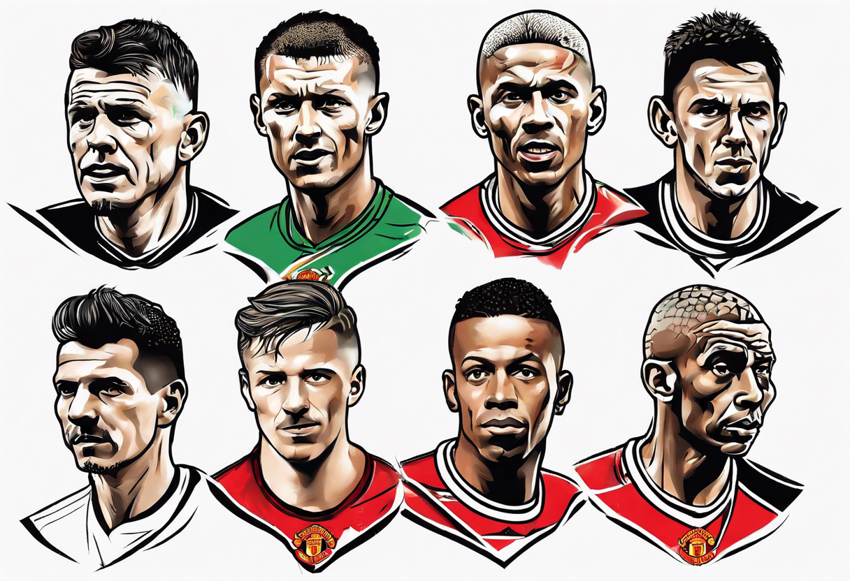 Manchester United legends at a table tattoo idea