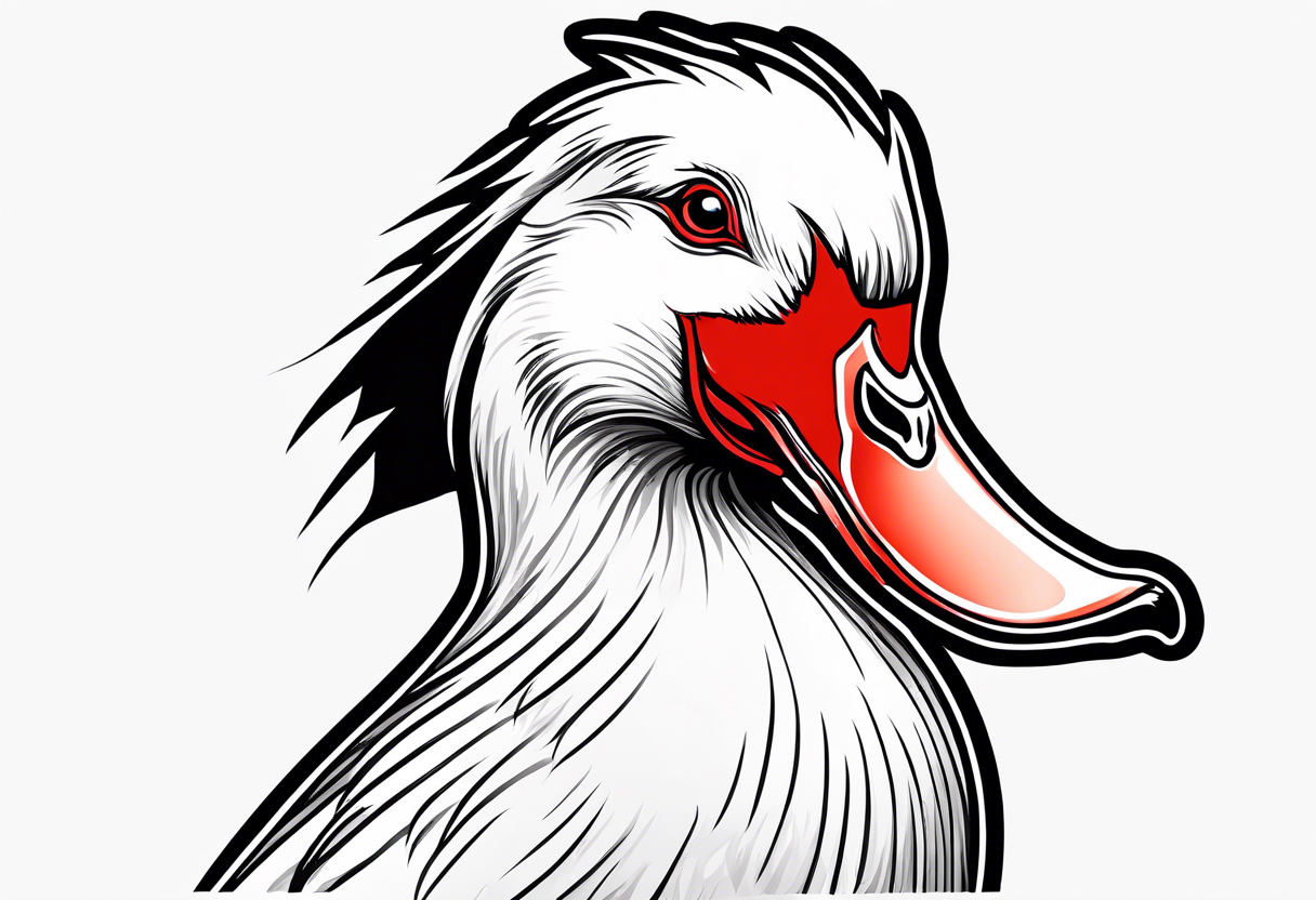 White Muscovy Duck with red beak and bumps on nose tattoo idea