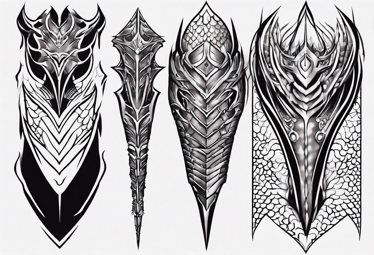 Dragonscale Leg armor symmetrical tattoo idea