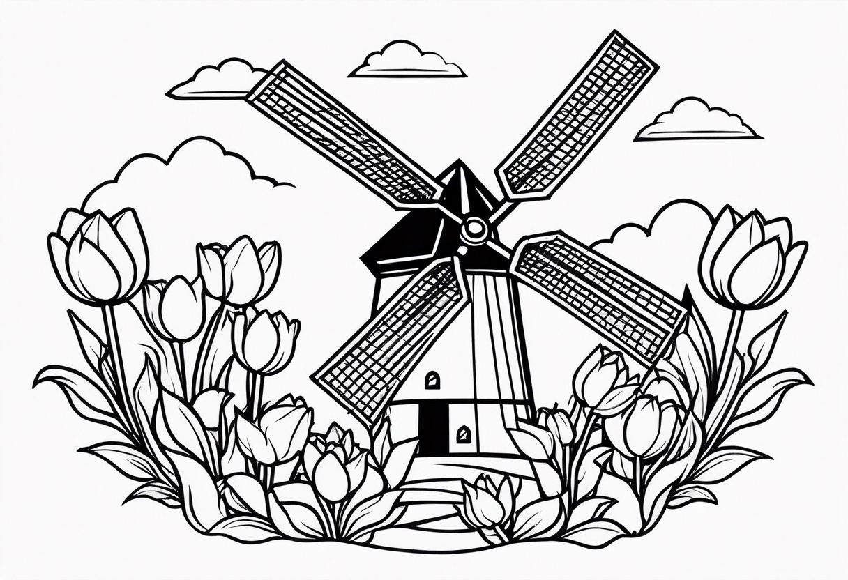 windmill and tulips tattoo idea