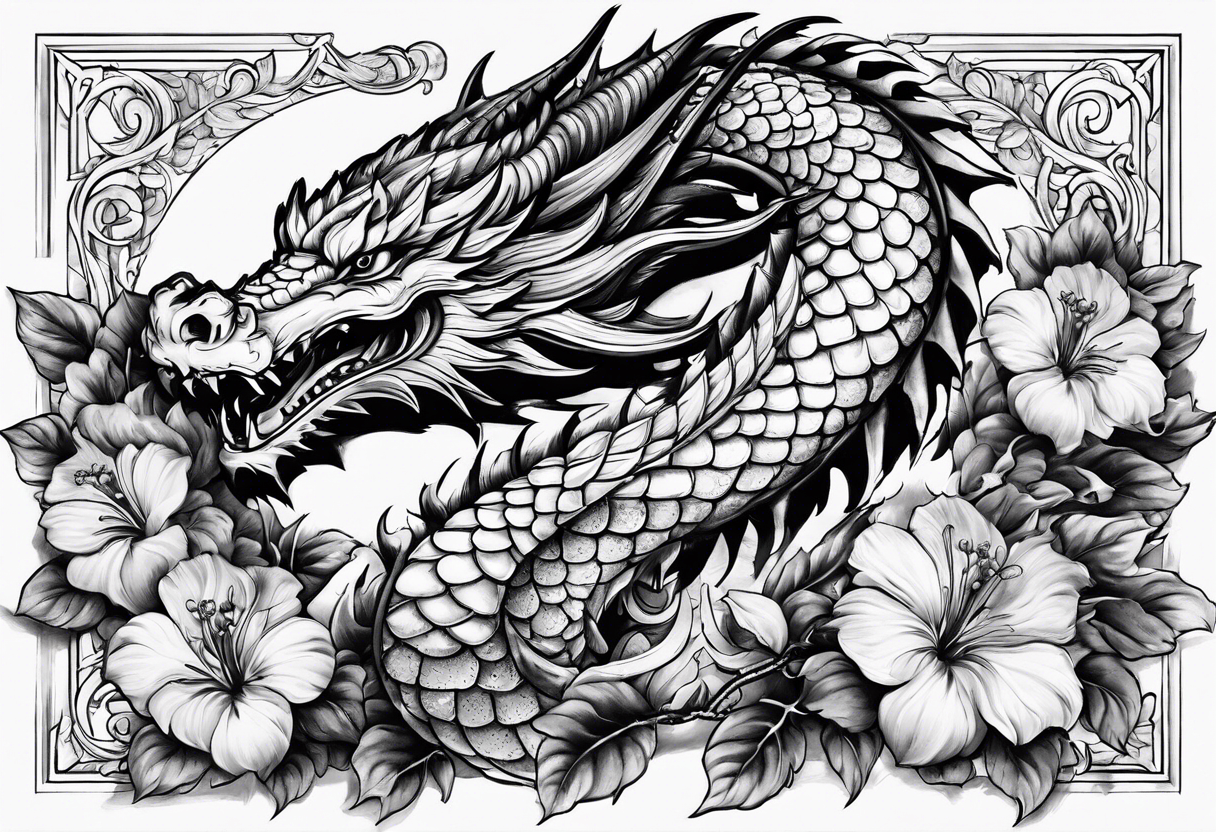 Drache mit Kirschblüten auf den ganzen Bein tattoo idea