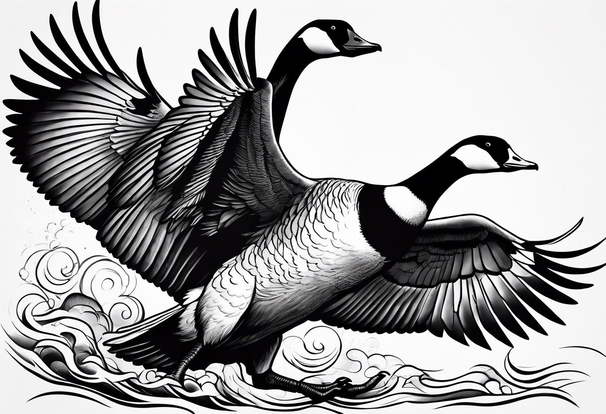 canadian goose fighting and hissing and flying tattoo idea