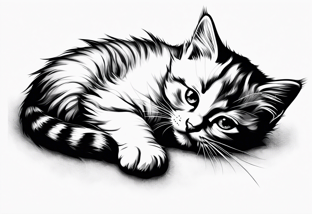 Kitten laying down sleeping tattoo idea