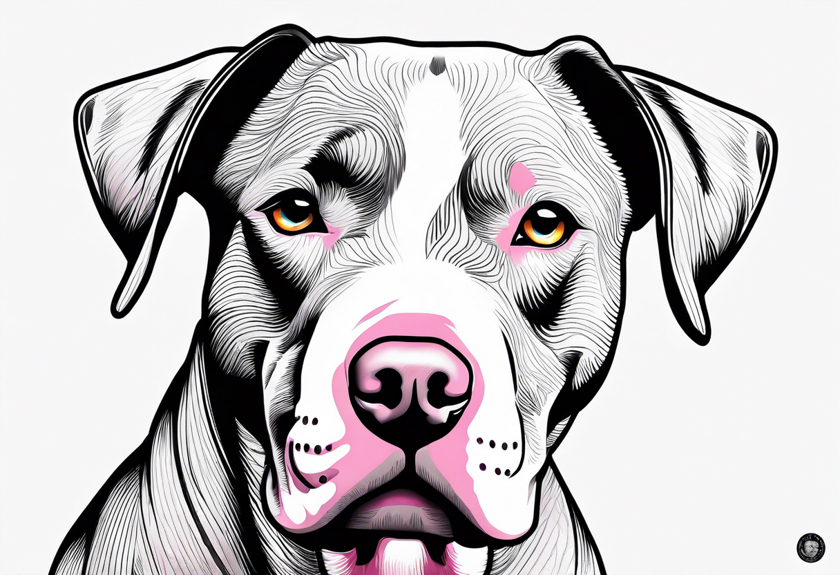 white pitbull pointed ears, pink nose tattoo idea