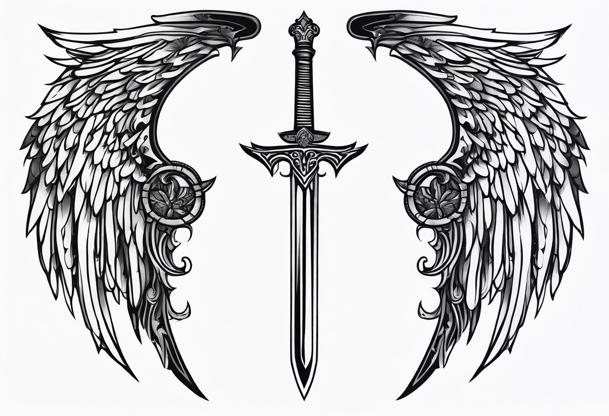 Sword with angel wings on hilt tattoo idea
