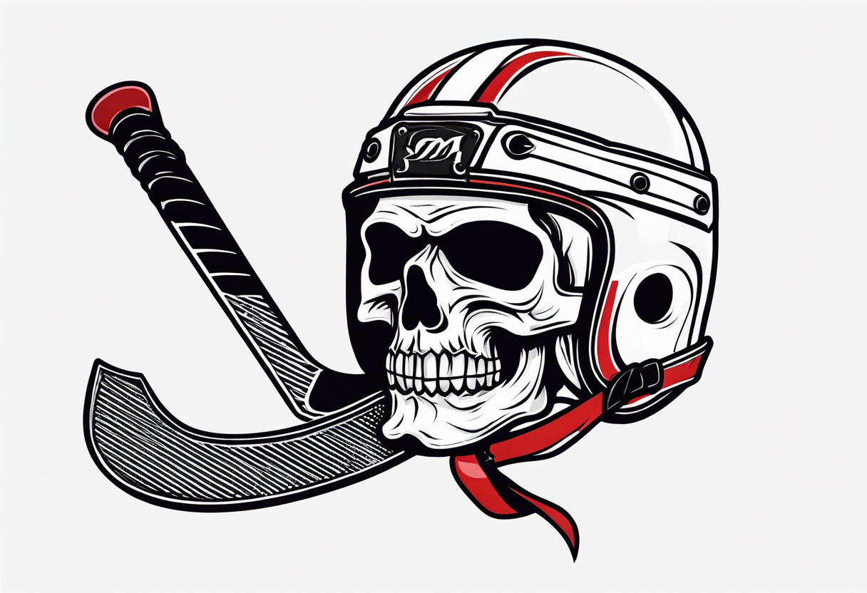 hockey skull mis shaped jaw and 
with helmet and puck tattoo idea