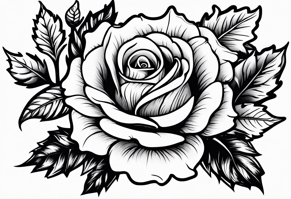 flower with rose flower and holly berry stalk tattoo idea