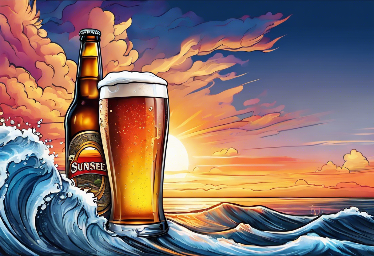 sunset cold beer tattoo idea