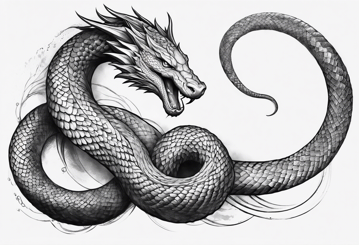 a Sleeve tattoo of jörmungandr, the mythical giant snake from god of war the game going from shoulder to bicep tattoo idea