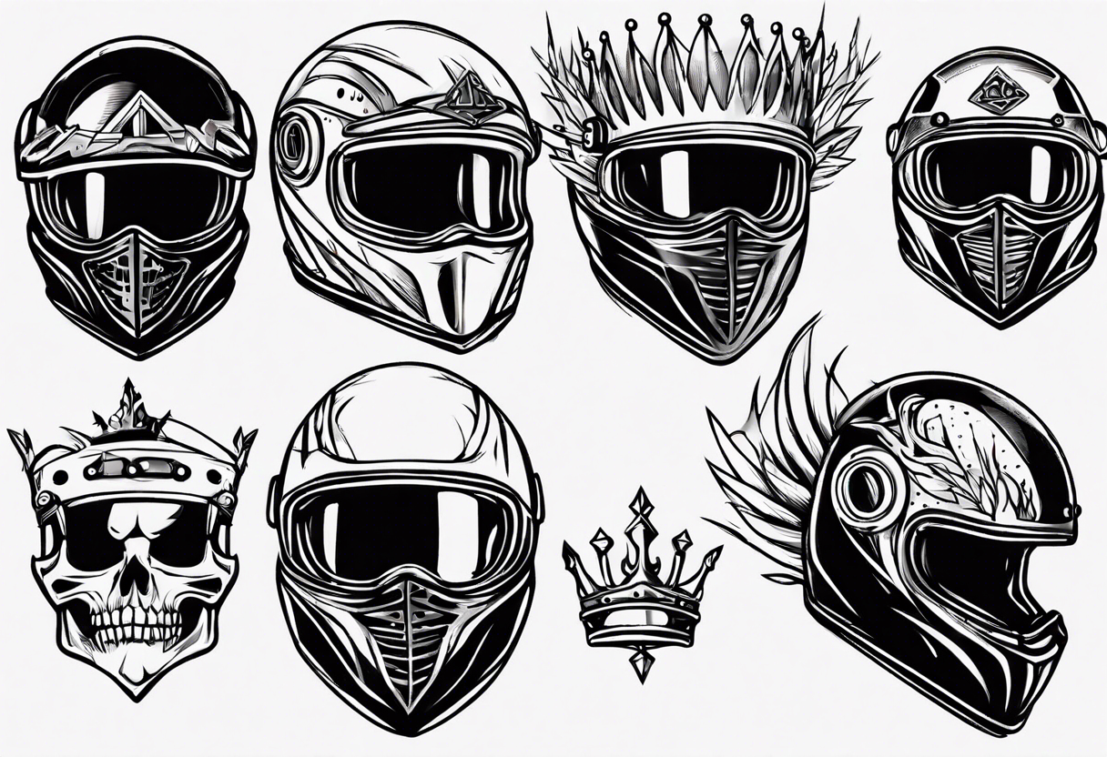 motorbike helmet with a crown on top tattoo idea