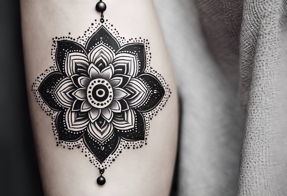 A feminin minimalist mandala with simple dit chain tattoo idea