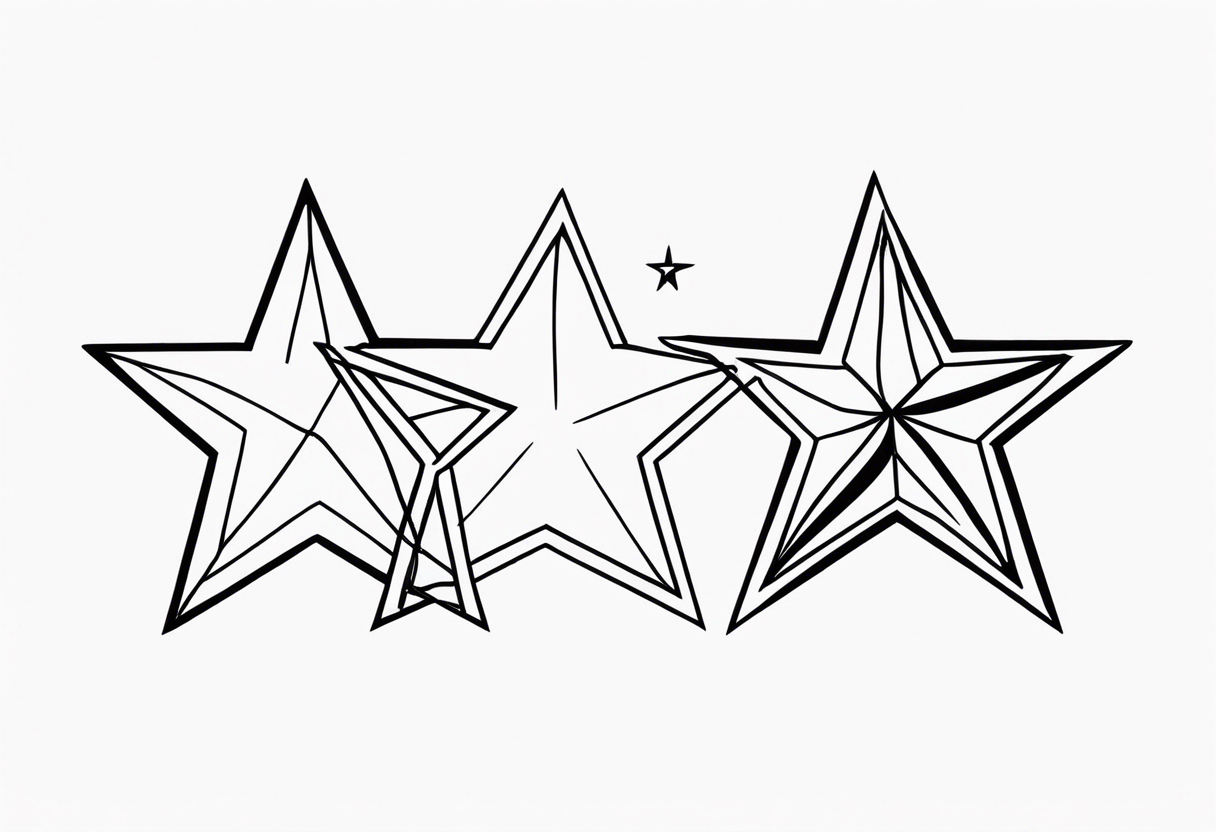 3 stars of different shapes united by a fine line tattoo idea