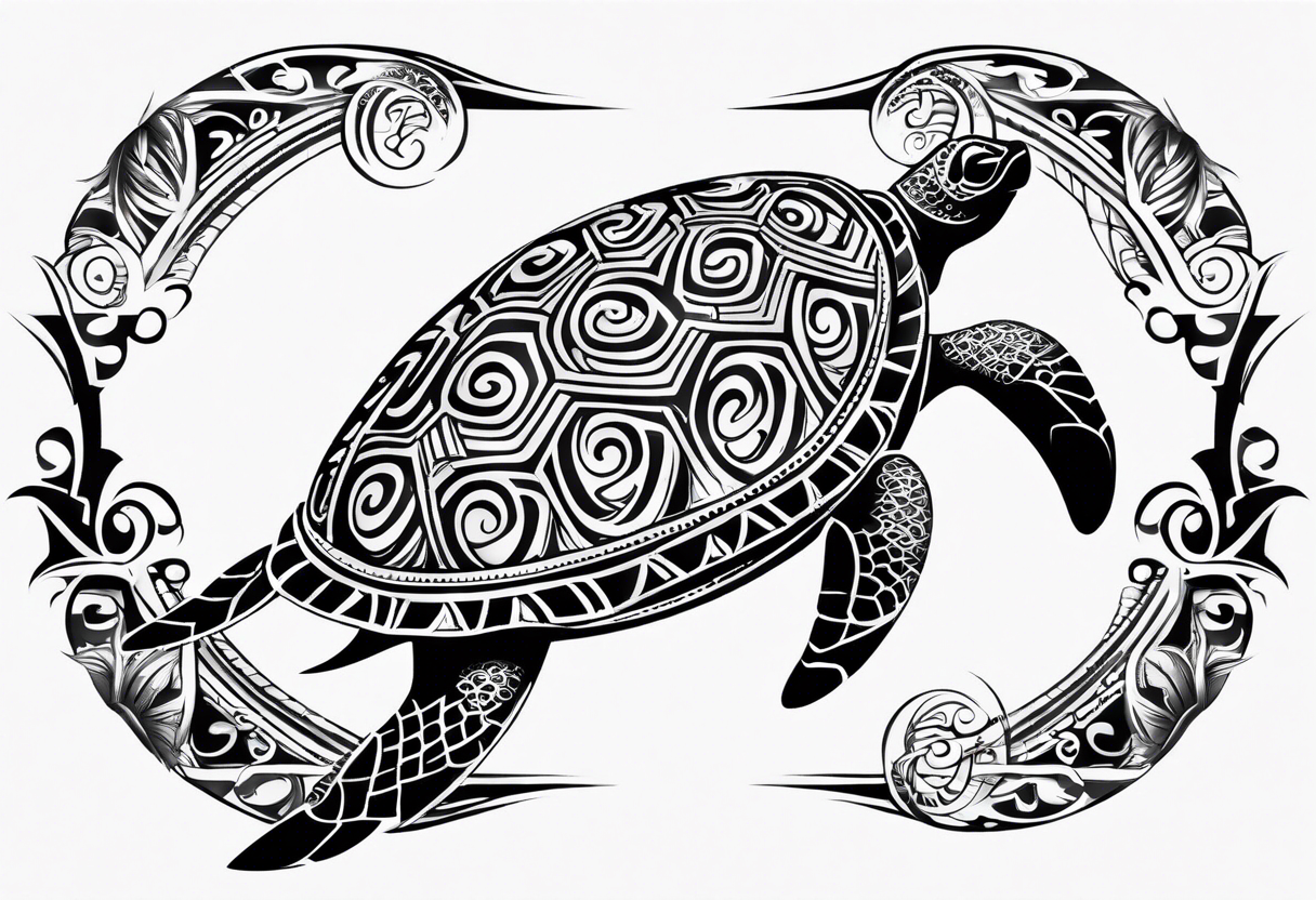 Black & Green Tribal Turtle Tattoo