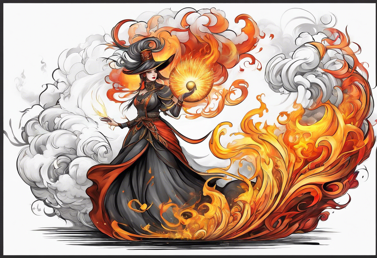 Mage orange yellow red inhaling smoke from sphere tattoo idea