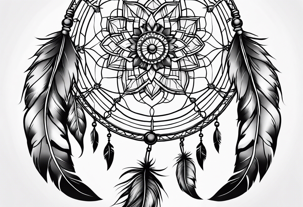 A black and white detailed dream catcher with a lot of shading tattoo idea