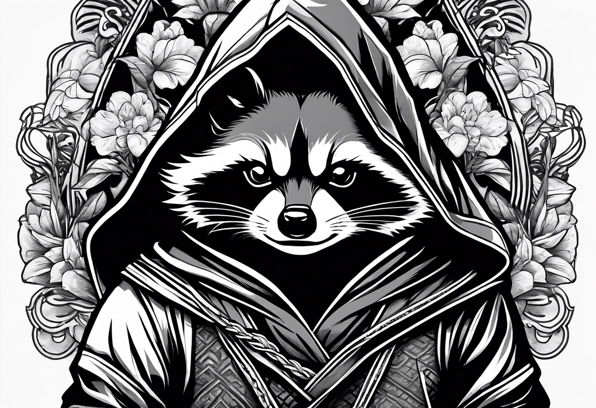 Raccoon wearing a white Superman logo on a black hoodie tattoo idea