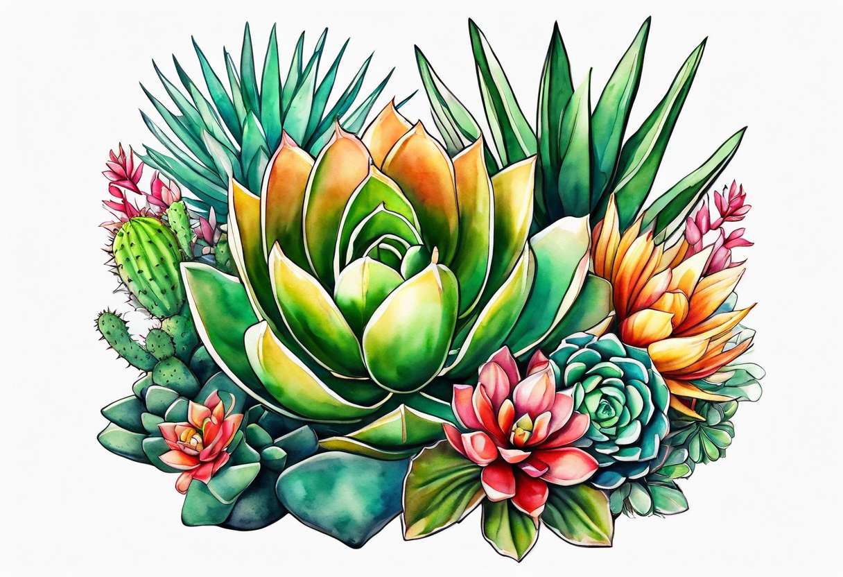 Mexican beach flora succulents and cactus tattoo idea